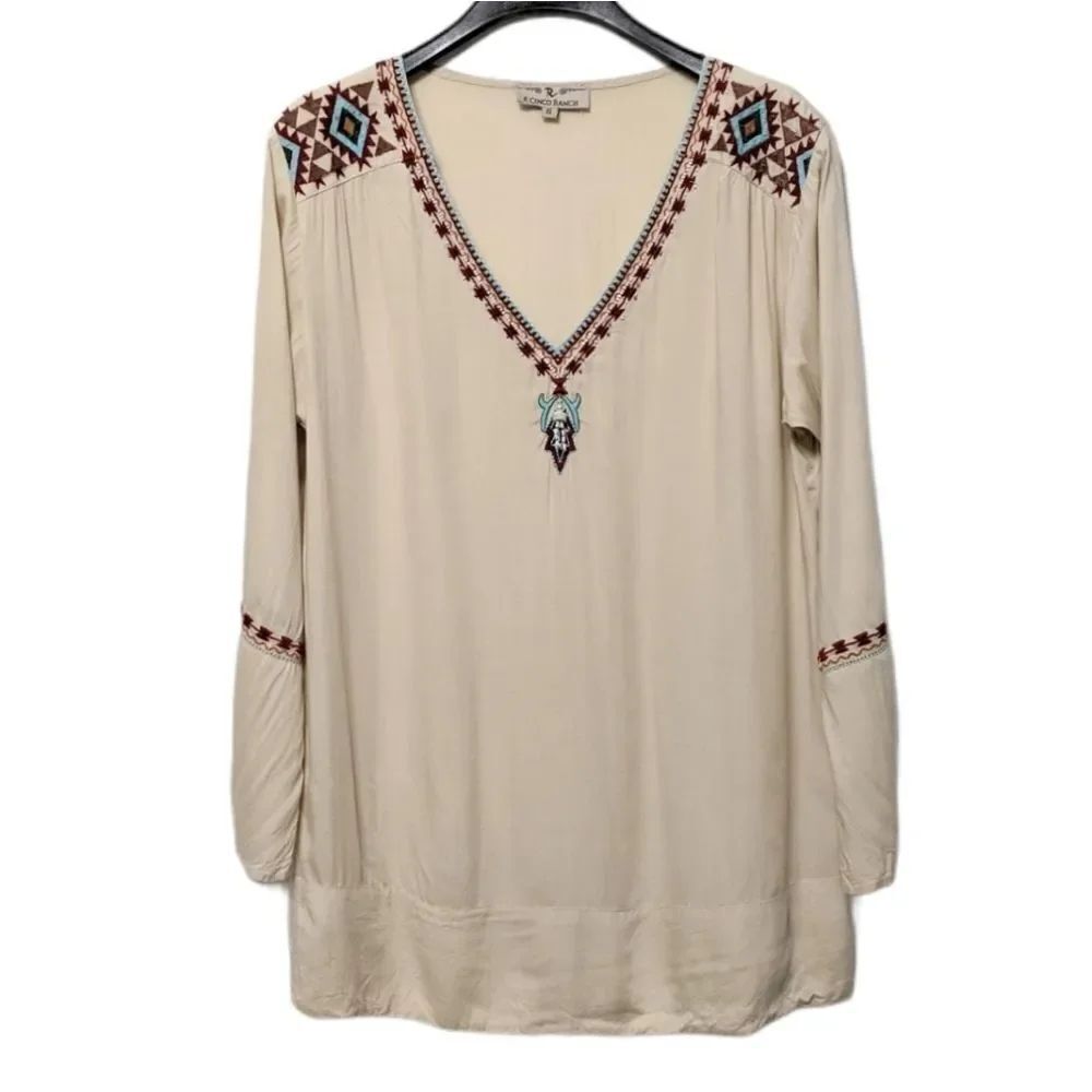 R CINCO RANCH Embroidered Beaded Tunic Top S - Picture 1 of 8
